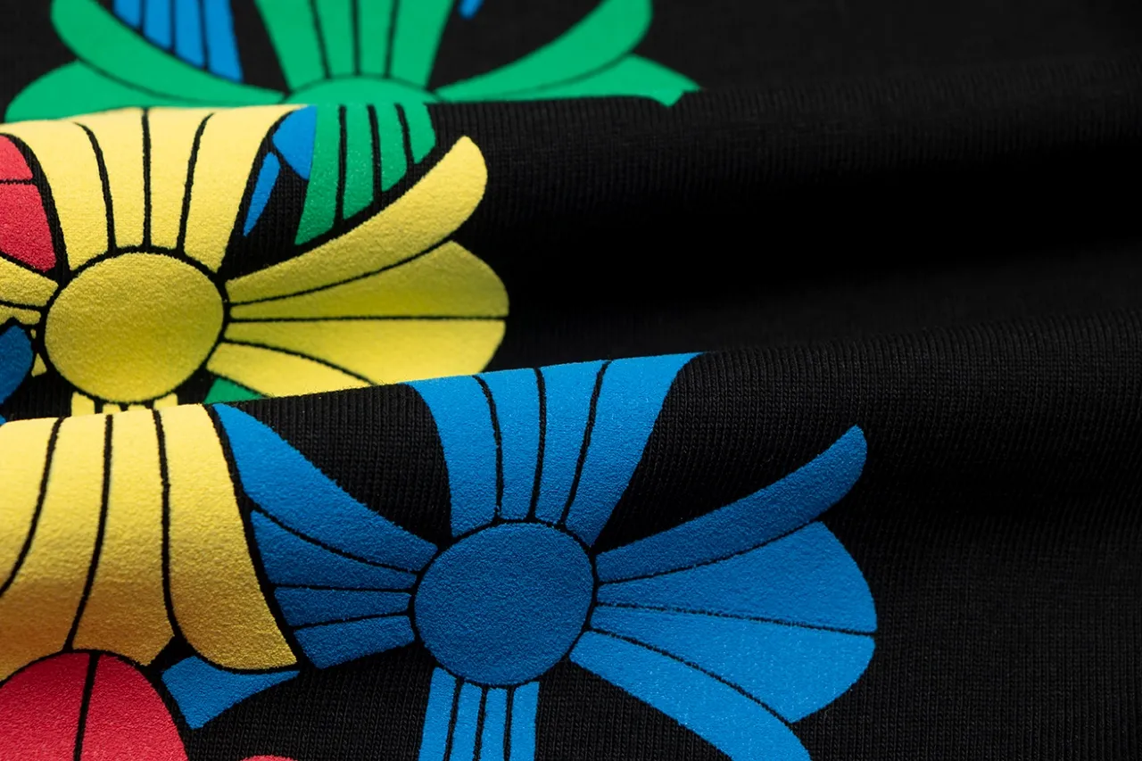 P150 Chrome Hearts Chrome Hearts Sanskrit Rainbow Print Cross Short Sleeve Size: SMLXL Color: Black